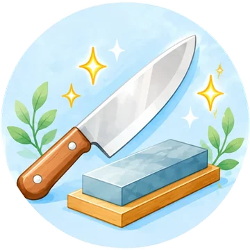 包丁研ぎのイラスト（包丁と砥石）