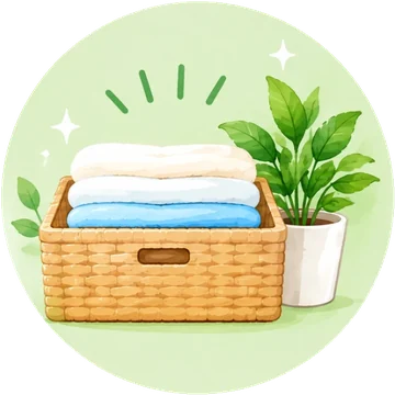 整理のイラスト（たたんだ衣類のかご）